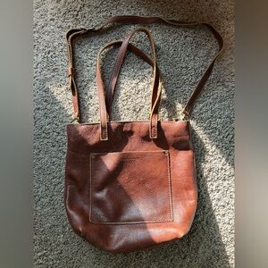 Portland leather crossbody tote pebbled brown leather